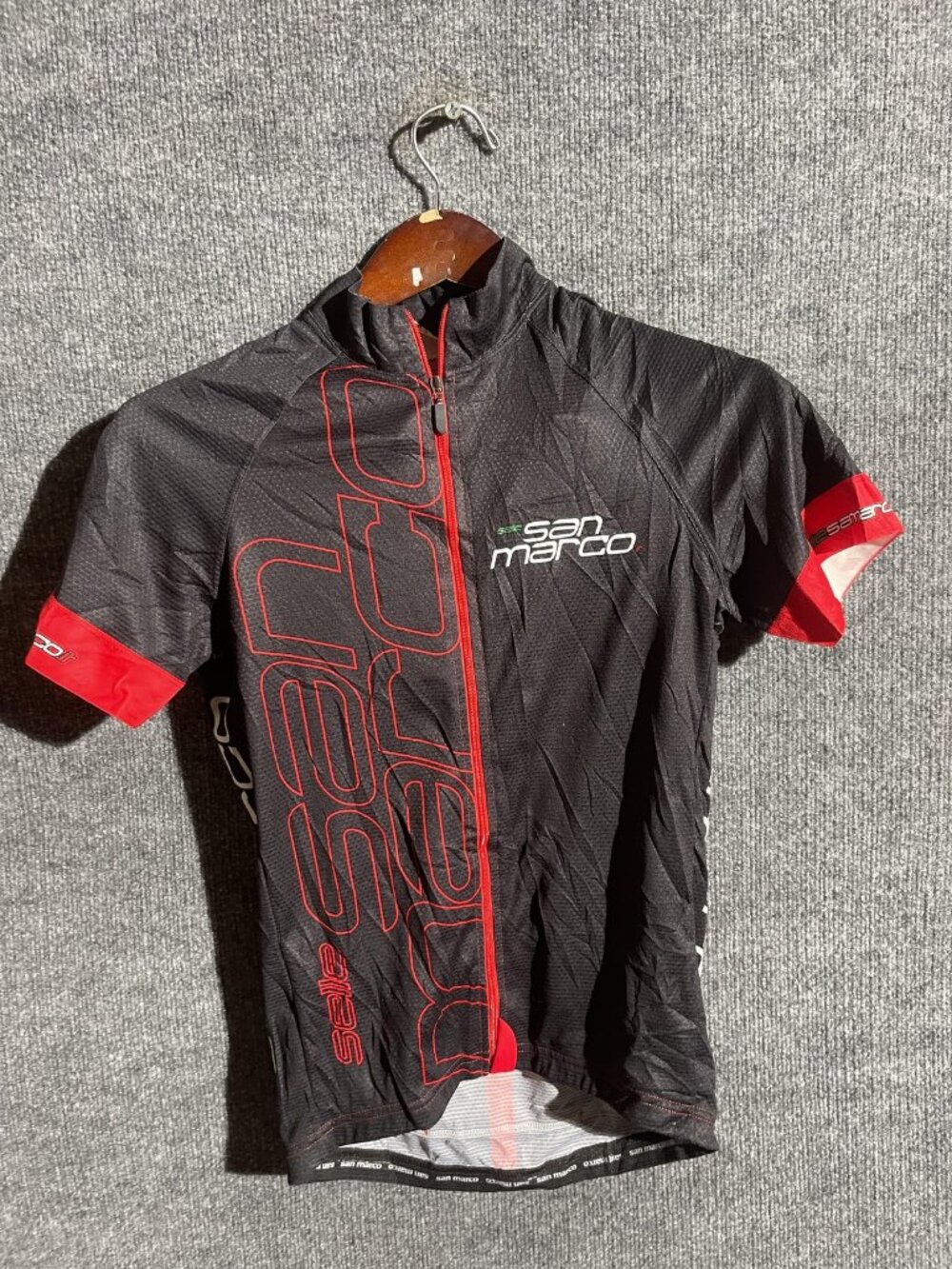 San Marco Cycling Jersey Mens Medium Black Red Full Zip Short Sleeve Italy 1935